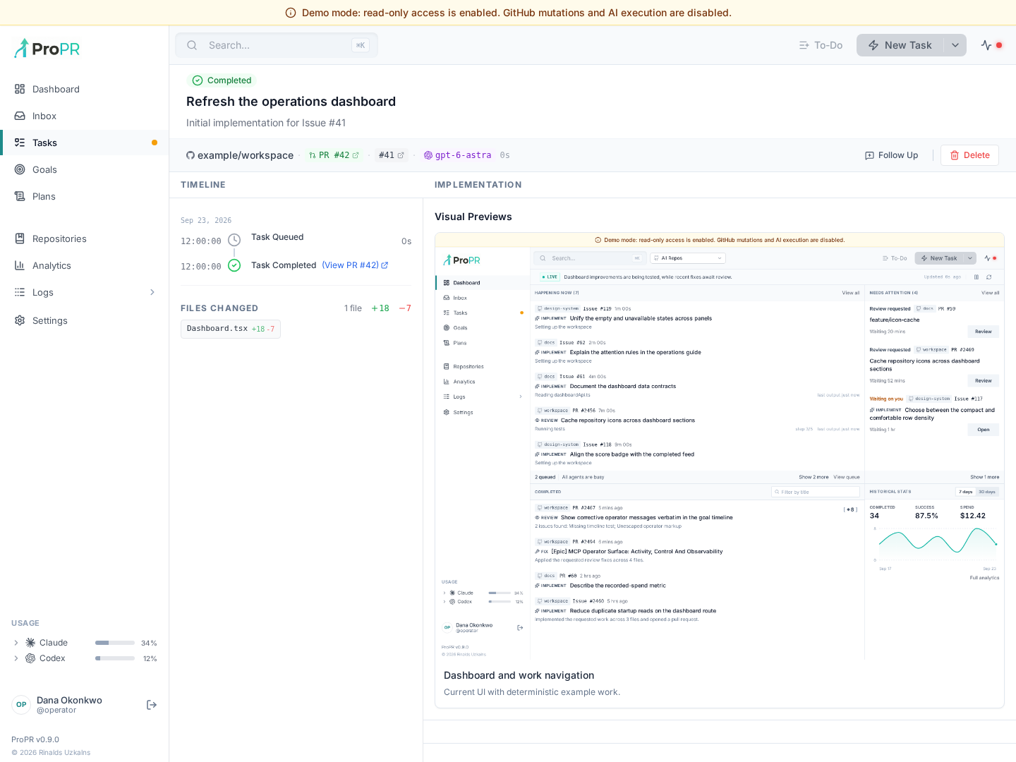 Task detail showing published visual evidence in the full-width preview gallery